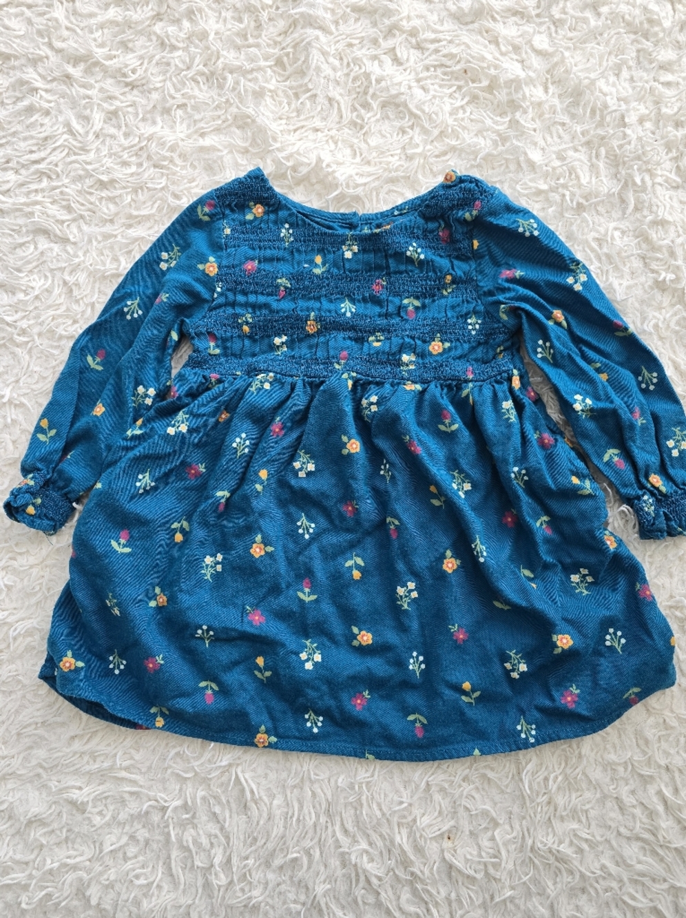 Cat & Jack Teal Floral Long-Sleeve Corduroy Dress